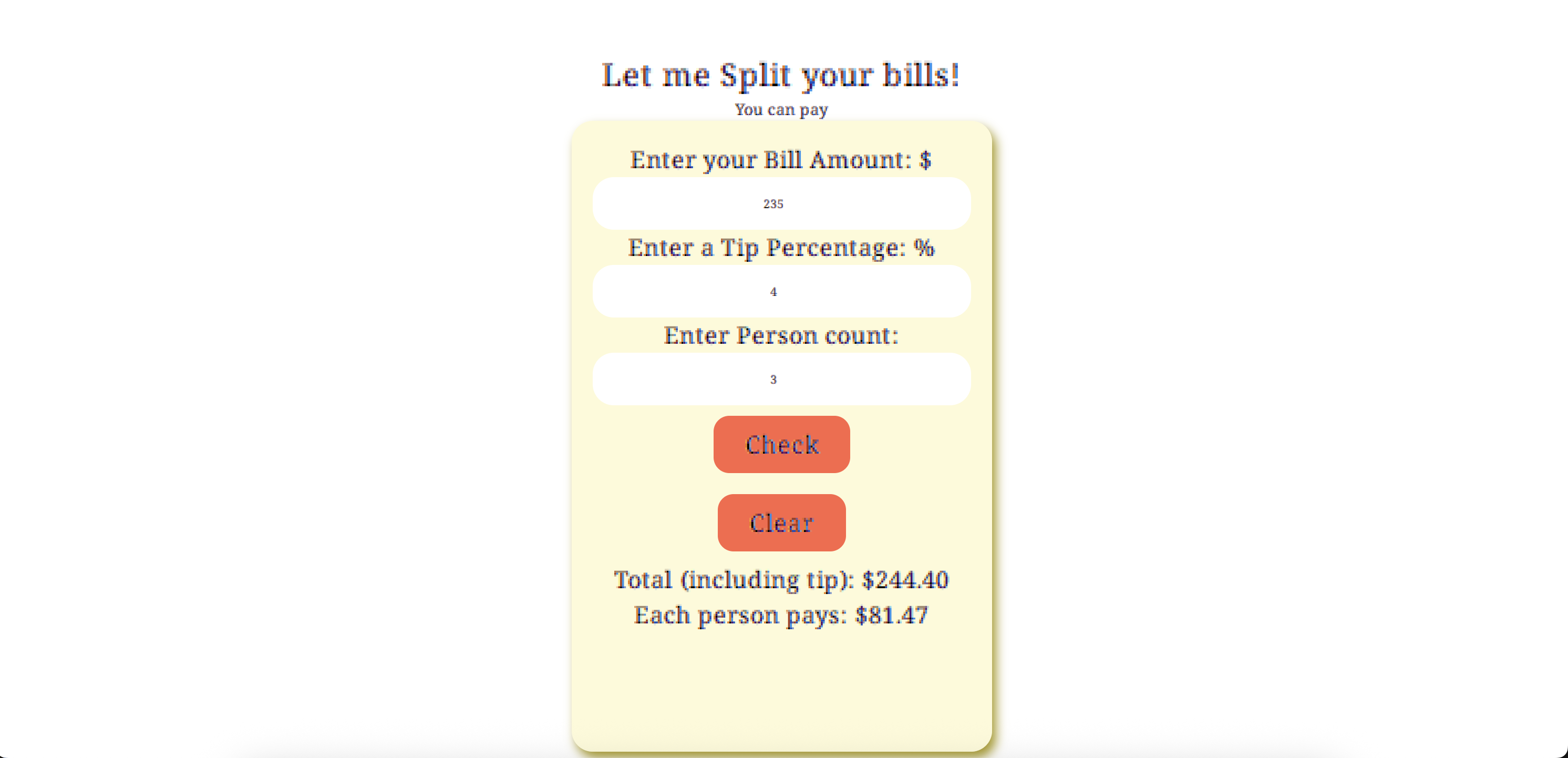 Bill Splitting App screenshot 1